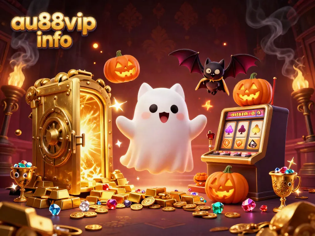 Experience thrilling adventures at au88vip info, featuring a ghost cat and a vampire bat in a vibrant casino scene.