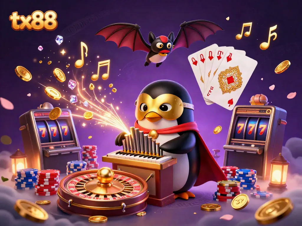 Play to win with tx88 at a vibrant online casino filled with gold coins, cards, and magic.