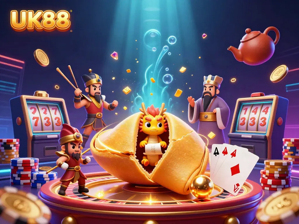 Experience the vibrant world of UK88 with captivating casino elements and characters.