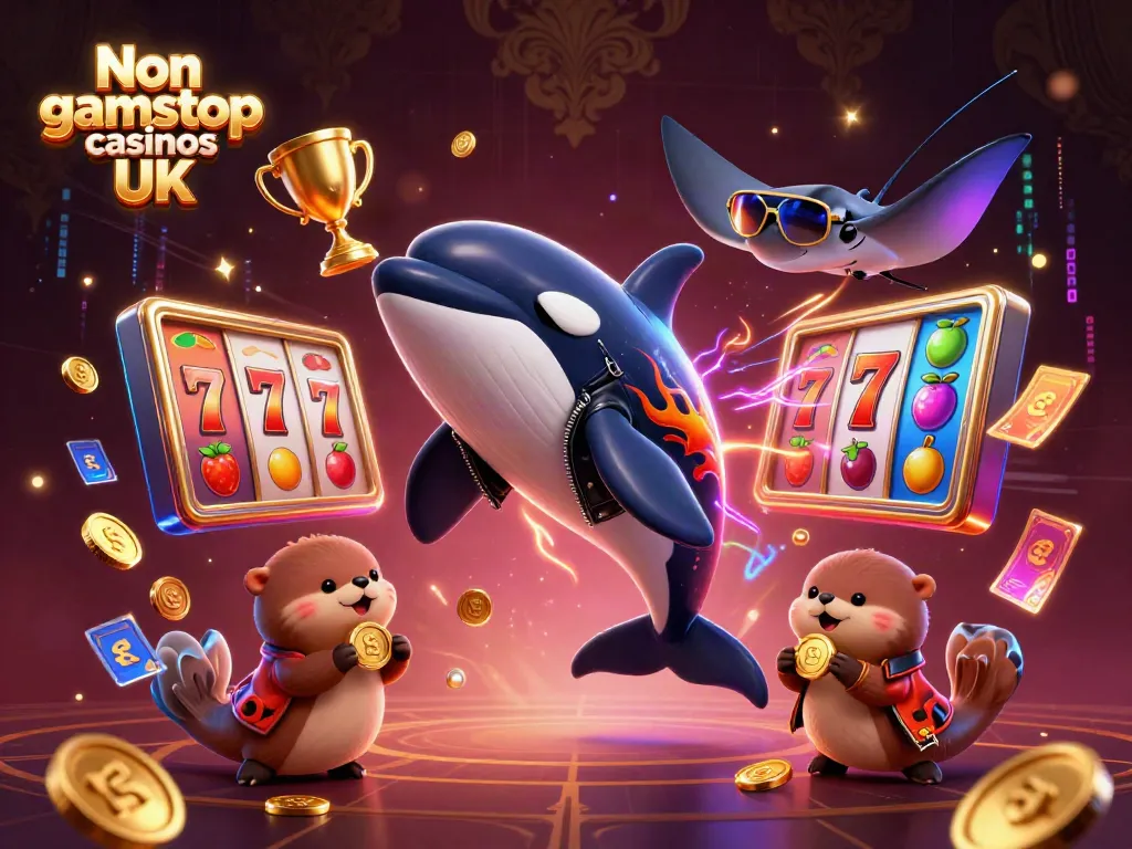 Engage with Non gamstop casinos UK through an exciting 3D illustration featuring vibrant casino elements.