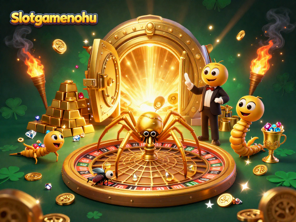Engage with slotgamenohu's jackpot excitement in a vibrant 3D casino scene.