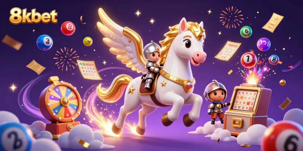 Engage with 8xbet’s thrilling gaming experience featuring celestial elements and vibrant lottery visuals.
