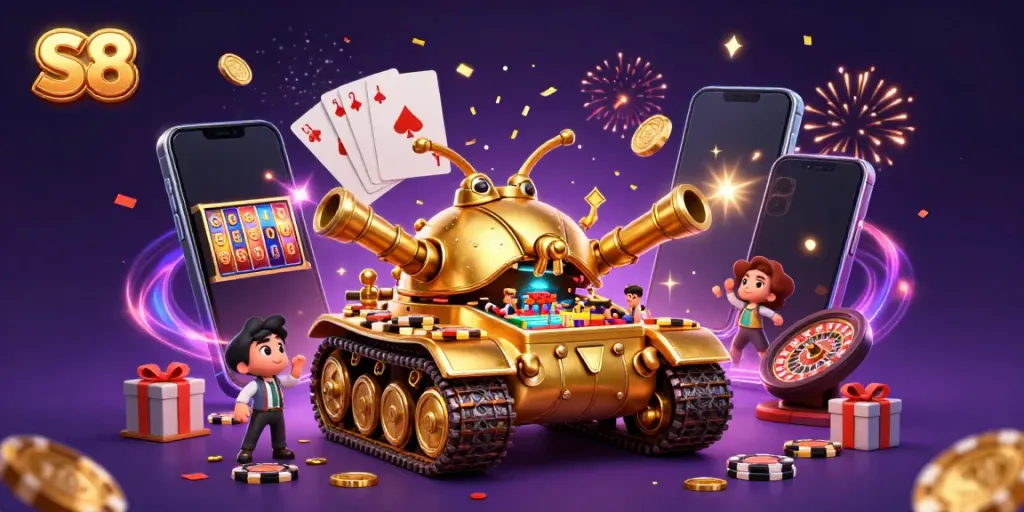 Experience thrilling games at S8's mini casino inside a golden beetle tank.