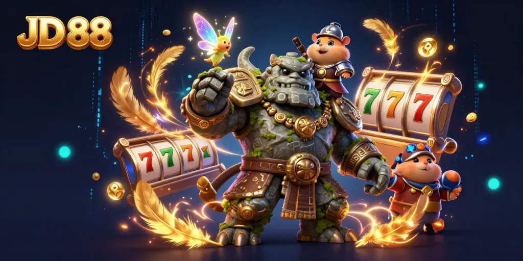 Experience exciting gameplay with JD 88 featuring a golem guardian and dynamic casino elements.