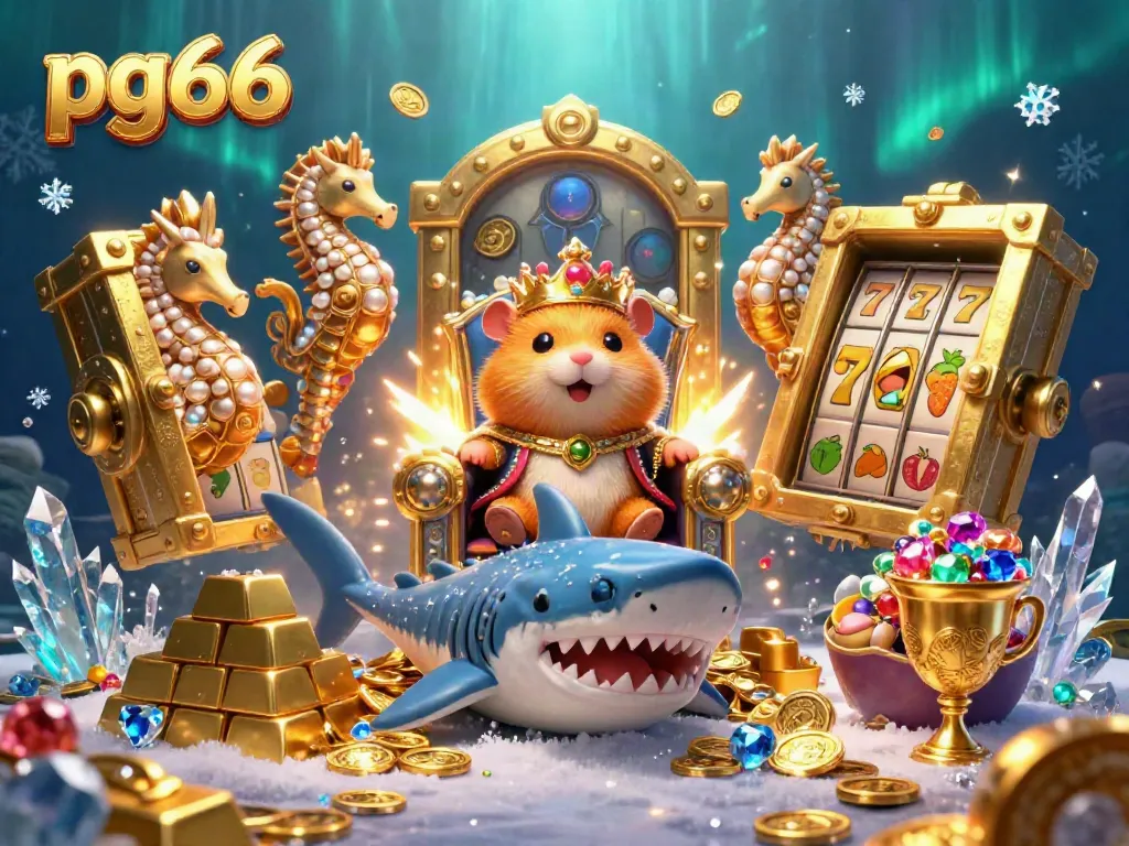 Experience the thrill of pg66 casino with a vibrant underwater scene featuring a hamster king and treasures.