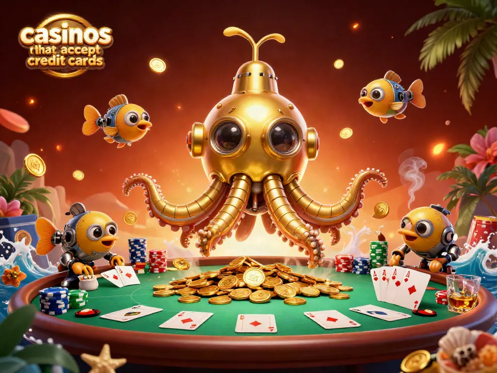 Discover casinos that accept credit cards with a vibrant and immersive 3D illustration showcasing rich gaming elements.