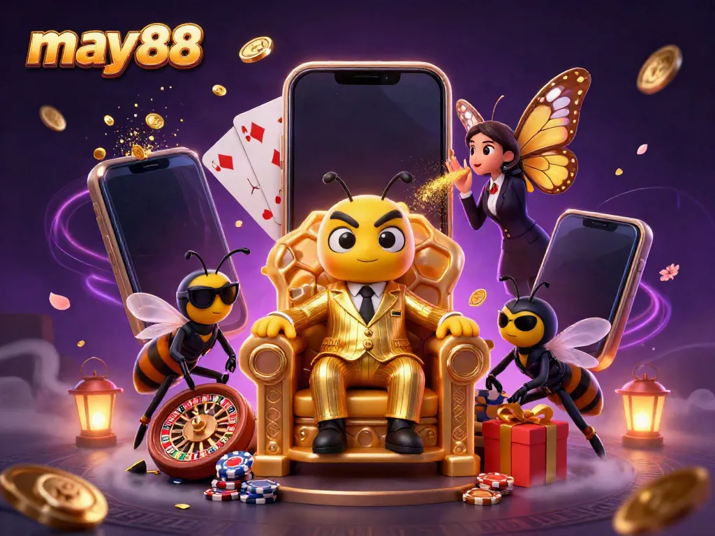 Win big with may88's thrilling game elements featuring a bumblebee mob boss and dazzling casino items.