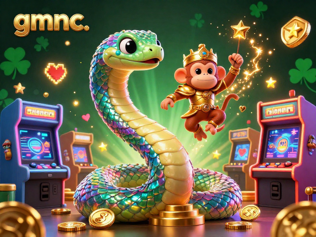 Engage with gmnc's vibrant casino illustration featuring a rainbow serpent and playful monkey king.