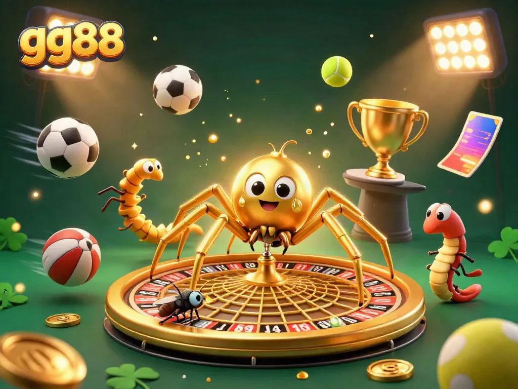 Engage with gg88 as a fly nervously places bets on a roulette wheel web spun by a golden spider.