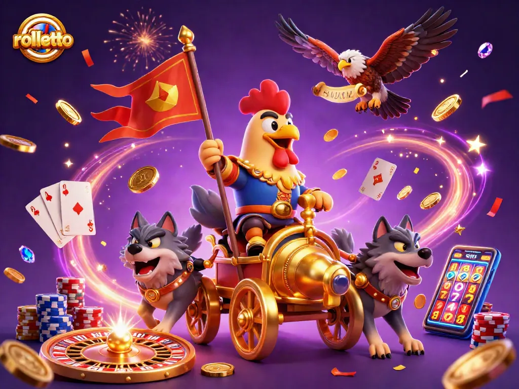 Engage with rolletto's thrilling casino adventure depicted in a lively and dynamic scene.