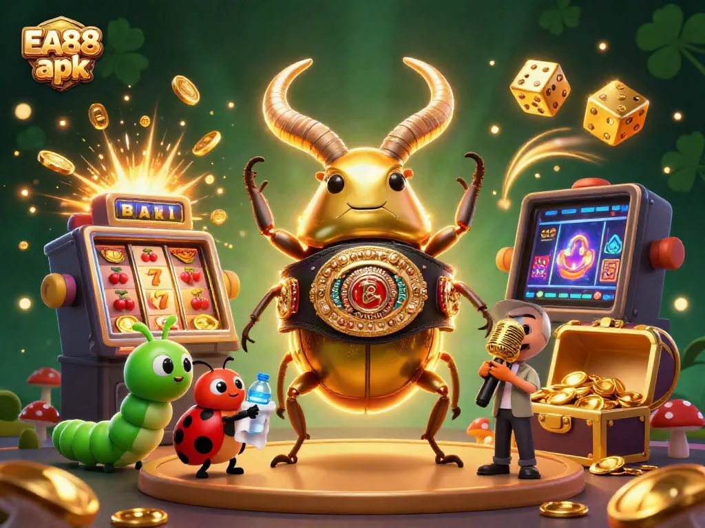 Experience thrilling gaming action with EA88 apk through an ultra-detailed jackpot scene featuring vibrant characters and casino elements.
