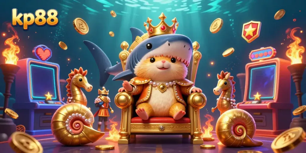 Engage with the kp88 online casino landscape featuring a golden hamster king surrounded by dynamic gaming elements.