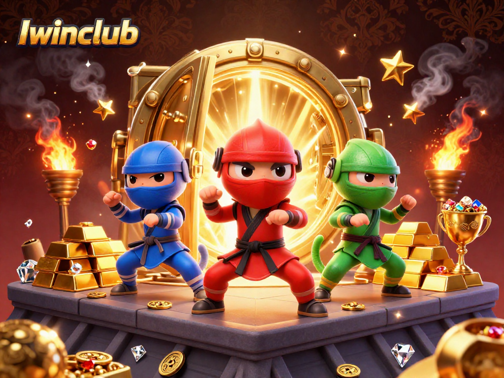 Iwinclub showcases ninja chameleons winning big in a vibrant casino adventure full of treasures.