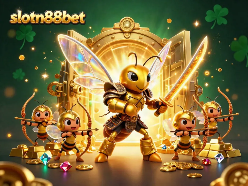 Engage with slotn88bet's vibrant casino world featuring a majestic samurai hornet and treasure elements.