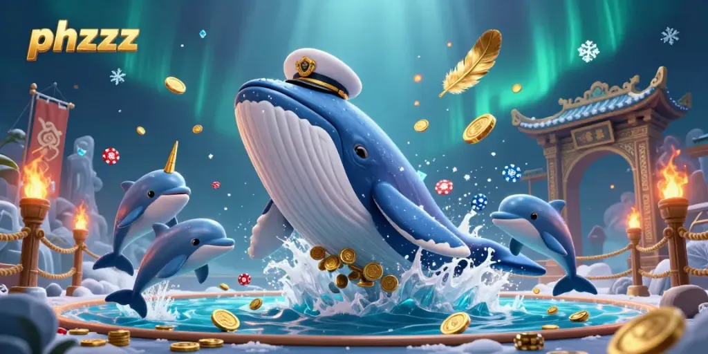 Engage in thrilling gameplay with phzzz as vibrant whales and dolphins enrich the casino atmosphere.