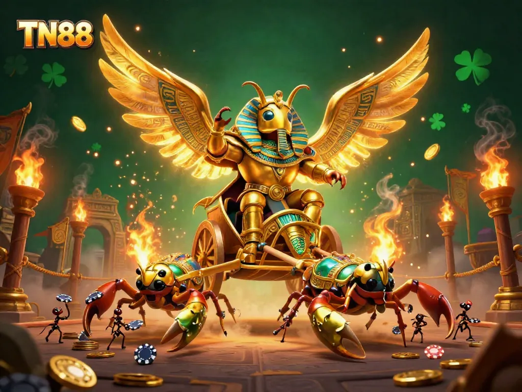 Experience thrilling gameplay with TN88, where a golden scarab beetle leads the excitement at the casino!