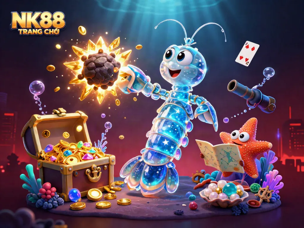 Engage in thrilling games at NK88 TRANG CHỦ with vibrant 3D visuals and underwater treasures like gold and gems.