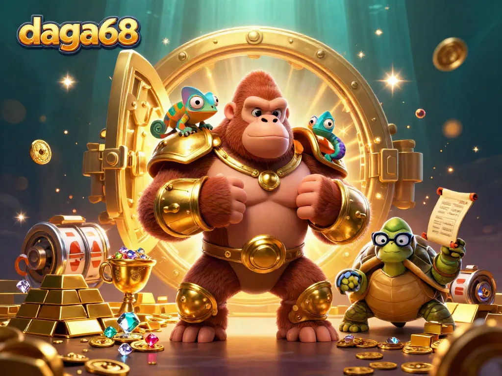 Engage in thrilling slots with daga68's dynamic gaming scene featuring colorful characters and riches.