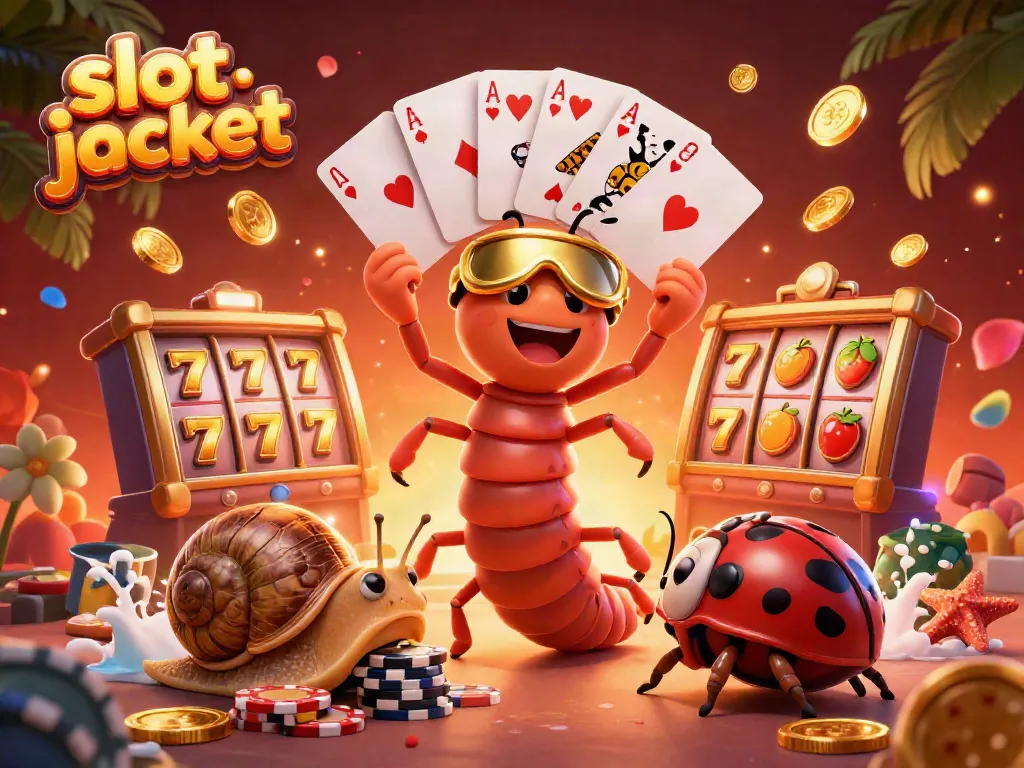 Spin and win with the vibrant slot jackpot scene featuring a millipede dealer and high-roller snail.