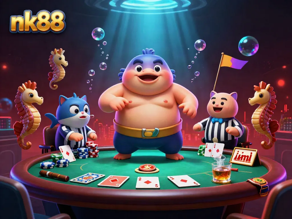 Enhancing your game experience with nk88's exciting casino underwater scene featuring the fugu in a sumo ring.