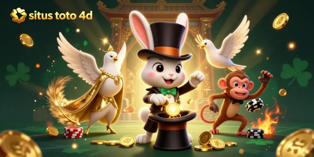 Engage in situs toto 4d with a fun 3D digital scene featuring magical characters and casino elements.