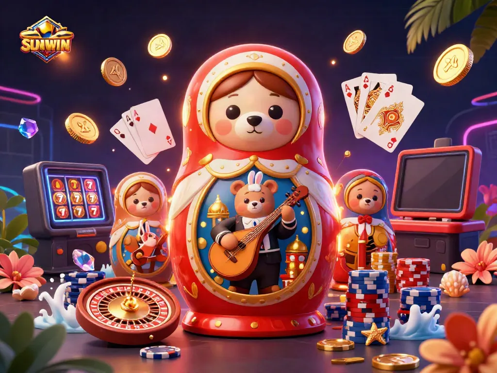 SUNWIN reveals an engaging 3D casino scene with lucky elements and charming characters.