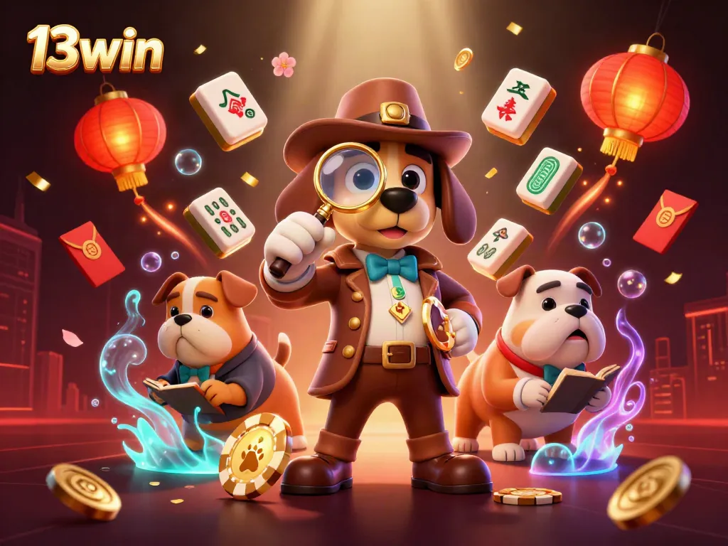 Engage with thrilling games at 13win, examining clues in an exciting casino scene.