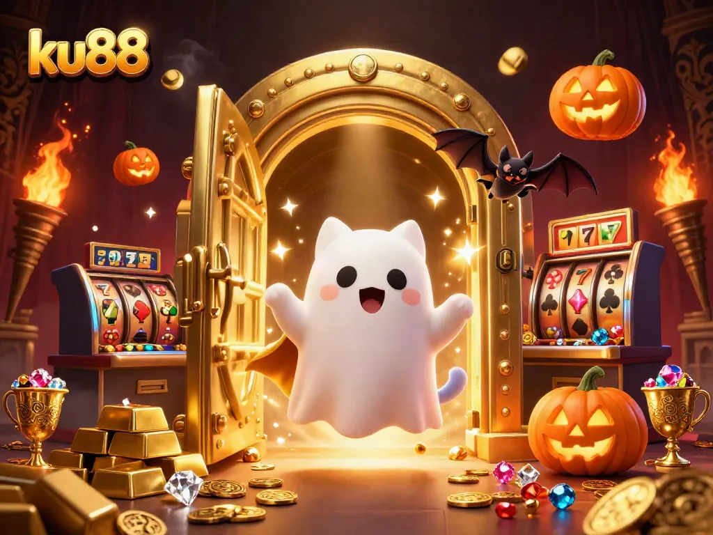 Engage with ku88's haunted casino adventure featuring a friendly ghost cat and treasure.