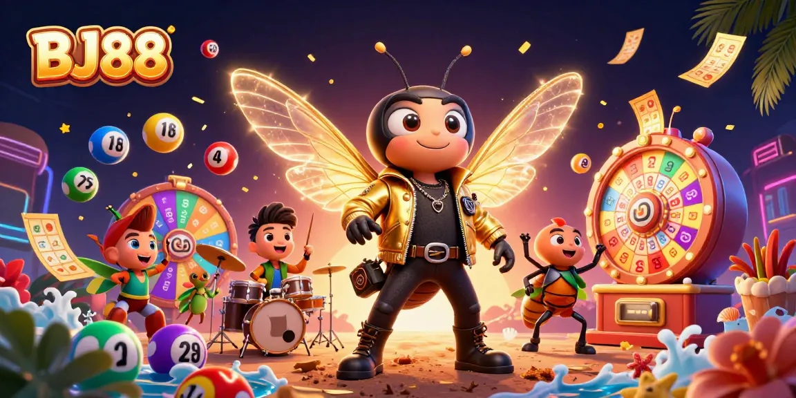 BJ88 casino rock star scene with vibrant games and money effects, creating immersive betting atmosphere.