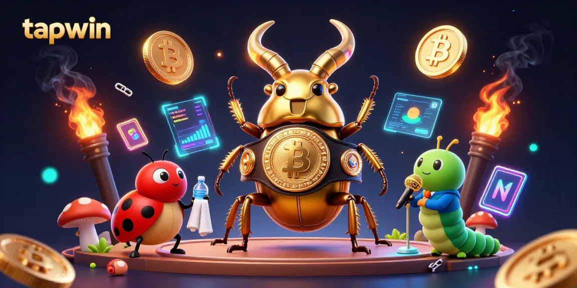 Join the excitement of tapwin with a stunning 3D illustration of a golden stag beetle and friends in a dynamic betting ringscape.