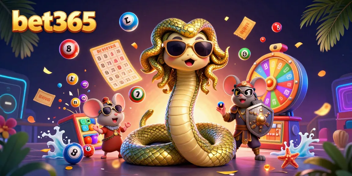 Engage in betting excitement with Bet365 in a vibrant 3D lottery-themed illustration, showcasing fun game elements.