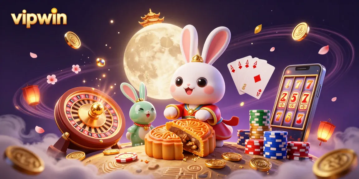 Experience exciting wins with vipwin featuring a magical scene of the moon rabbit and casino elements.