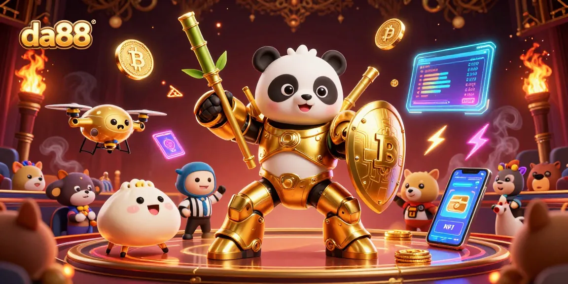 Experience thrilling da88 action in a vibrant casino scene with colorful characters and crypto elements.