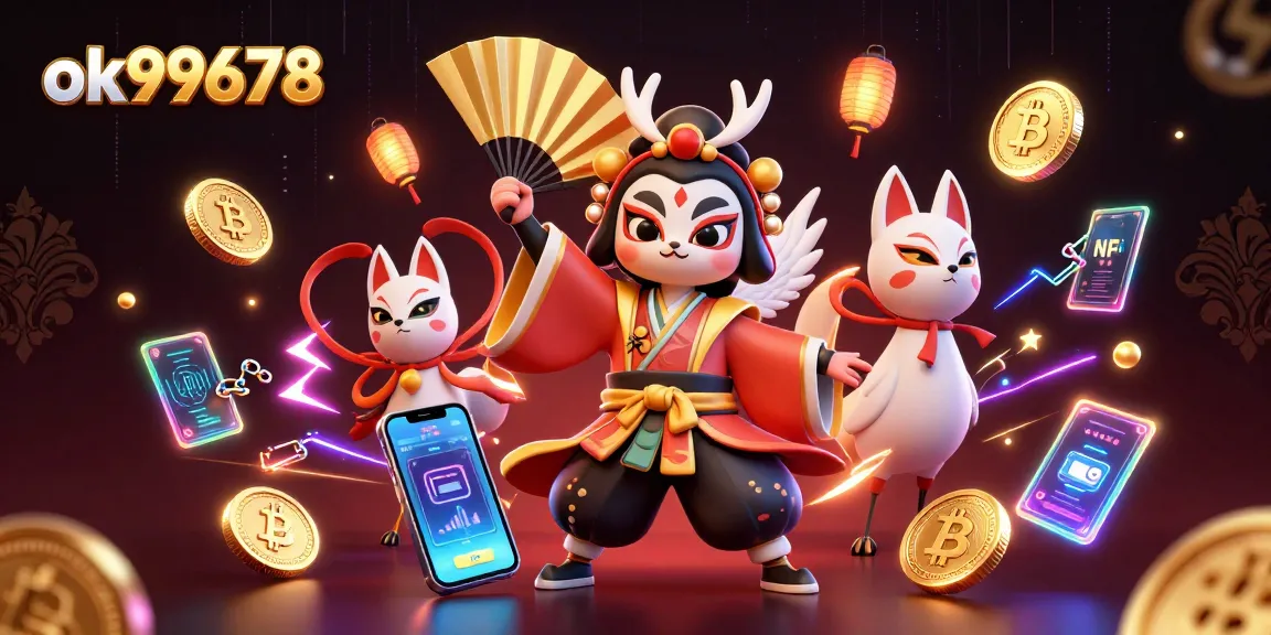 Engage with ok99678's vibrant online gambling platform featuring iconic Asian characters and crypto elements.