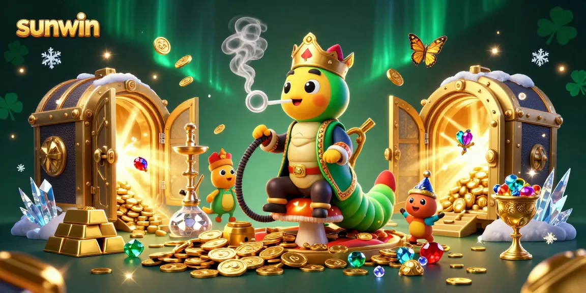 Experience the thrill with sunwin in an engaging 3D casino scene filled with gold and jewels.