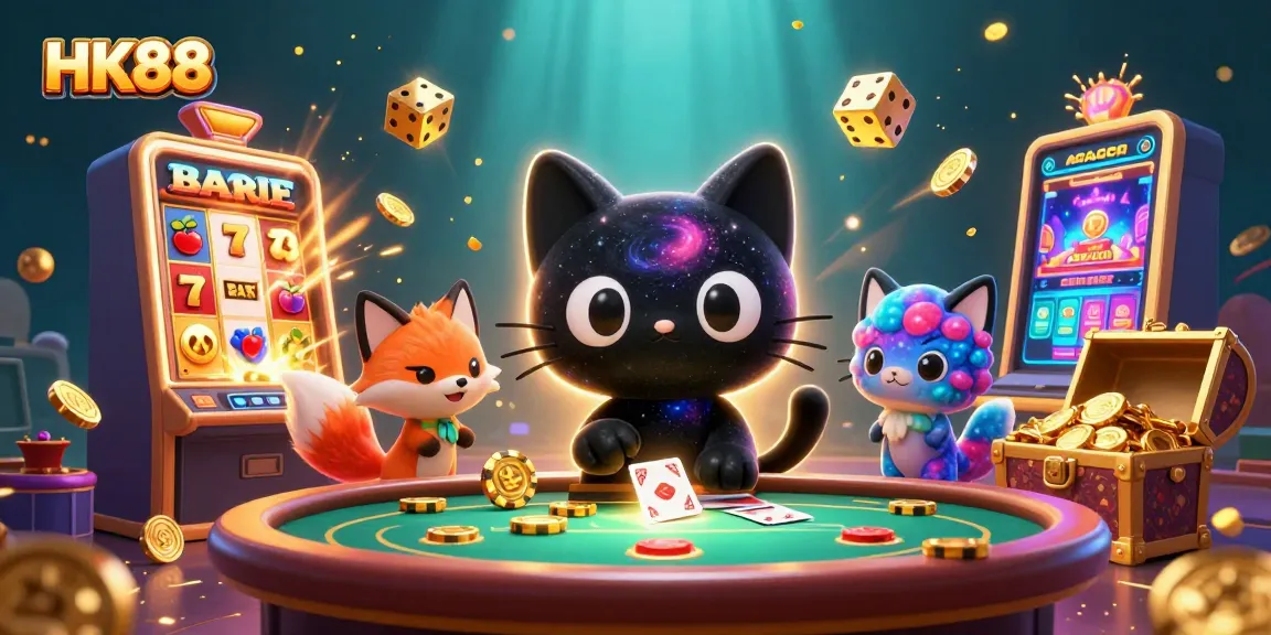 Experience the thrilling gameplay of HK88 as a black hole cat and nebula fox animate a cosmic casino scene filled with jackpots.