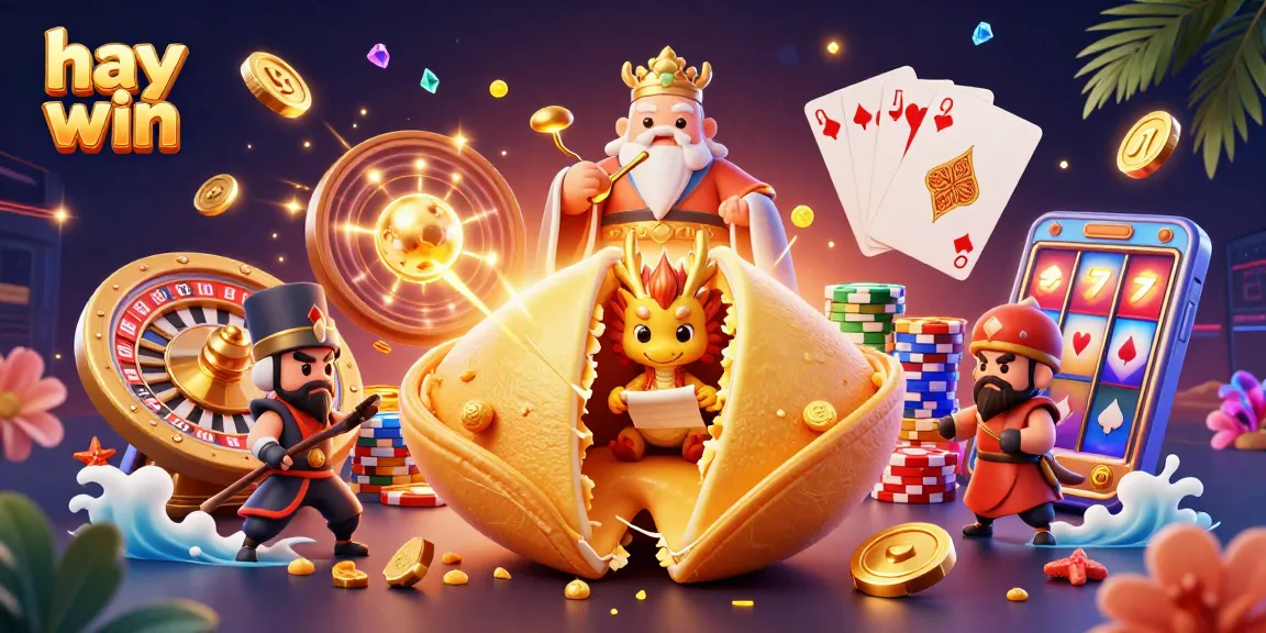 Experience the excitement of hay win with casino games amidst swirling golden coins and vibrant 3D elements.