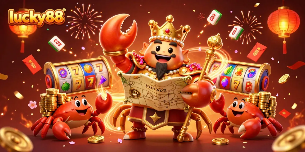 Experience winning excitement with lucky88 in a vibrant 3D casino scene filled with treasures and symbols.