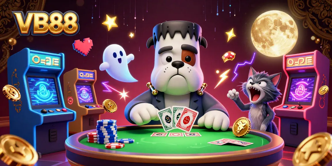 Join the VB88 experience with a thrilling casino scene featuring unique characters and vibrant gaming elements.