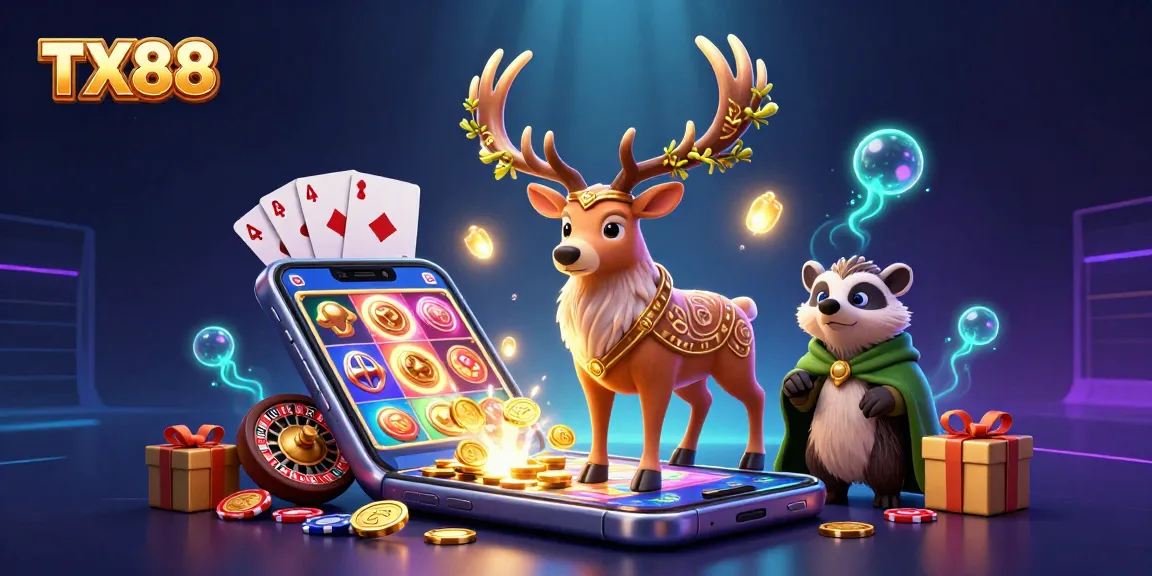 Play exciting slot games with TX88 while a magical druid stag and wise badger enchant your experience.
