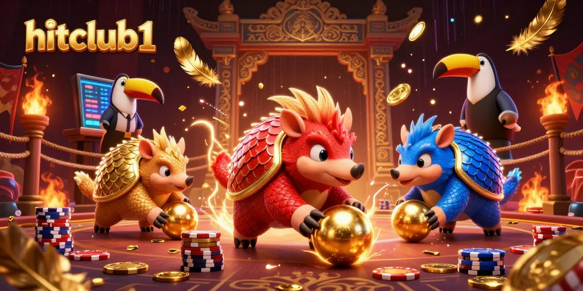 Engage with hitclub1's thrilling casino experience featuring rival pangolins rolling through poker chips.