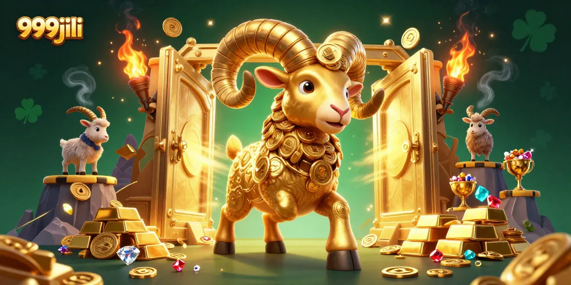 Experience thrilling action with 999jili as the golden ram charges into a treasure-filled casino scene.