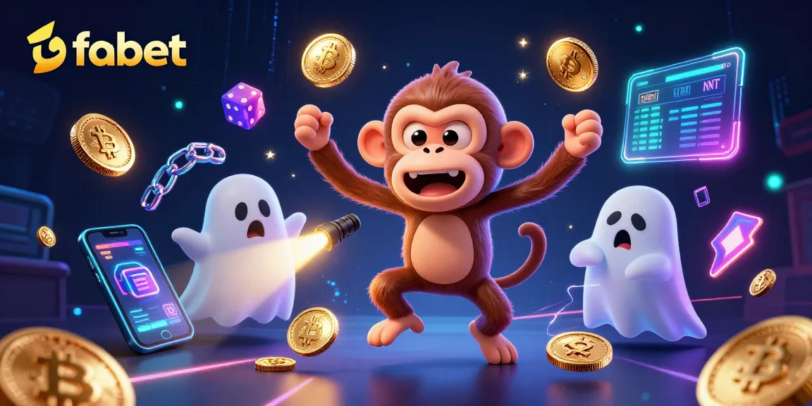 Experience gaming excitement with fabet's animated scene of a poltergeist monkey juggling in a haunted casino.