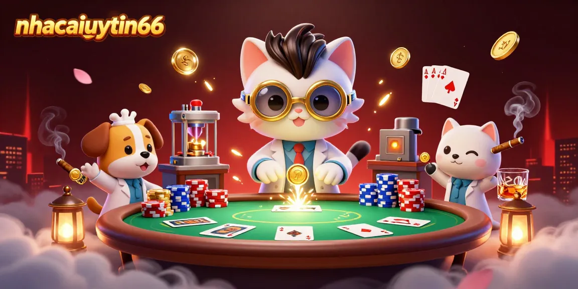 nhacaiuytin66 showcases a vibrant casino scene with cartoon characters creating wealth.