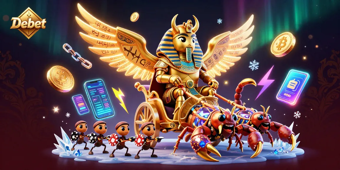 Engage in thrilling gaming adventures with Debet and vivid characters featuring casino elements and crypto coins.