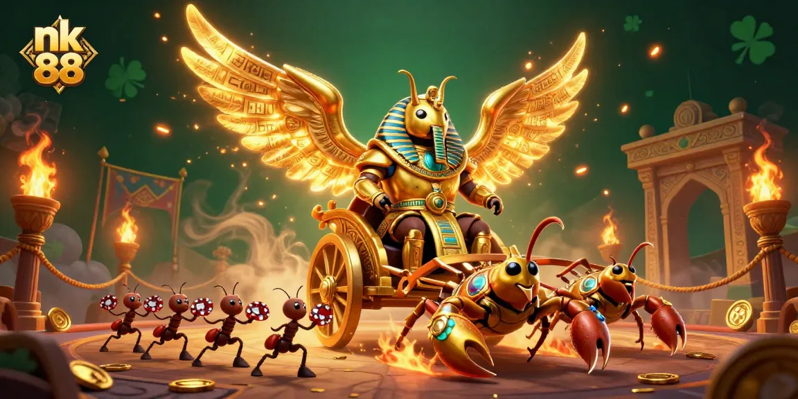 Engage in thrilling gaming at nk 88 with a vibrant casino-inspired 3D illustration.