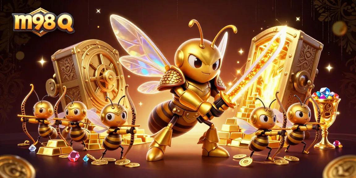 Engage with m98 q in a vibrant casino scene filled with treasure and 3D characters.