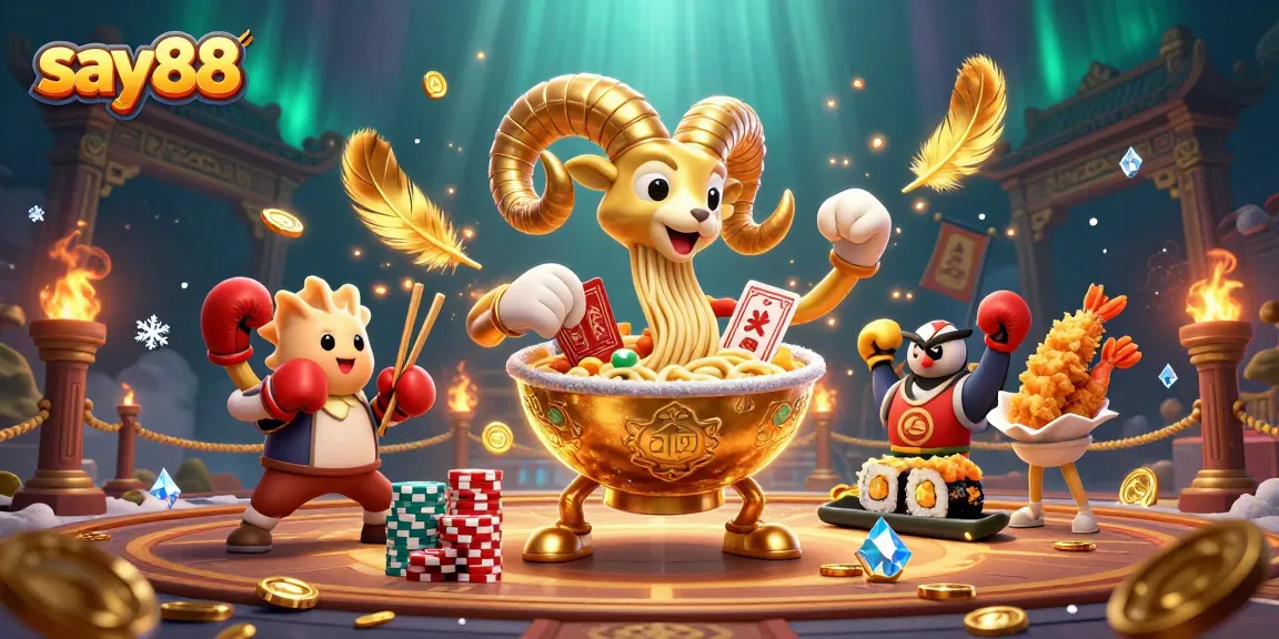 Experience thrilling action at say88 with a vibrant 3D casino-themed illustration, showcasing engaging characters and dynamic elements.