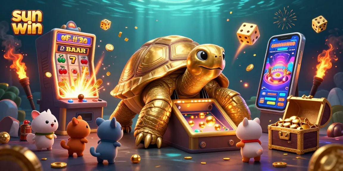 Catch the excitement at sun win with a vibrant casino scene featuring golden games and playful characters
