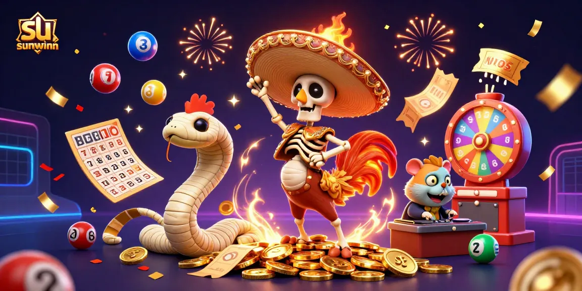 Experience the thrill of sunwinn as the mariachi rooster dances on coins amidst vibrant casino elements.